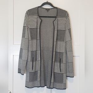 Talbots Houndstooth Open Knit Cardigan Sweater Herringbone Size Medium Petite